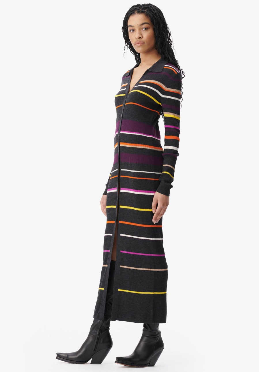 Frau Lala Berlin | Cardigan Kalliani Multicolor Stripes On Knit - Black